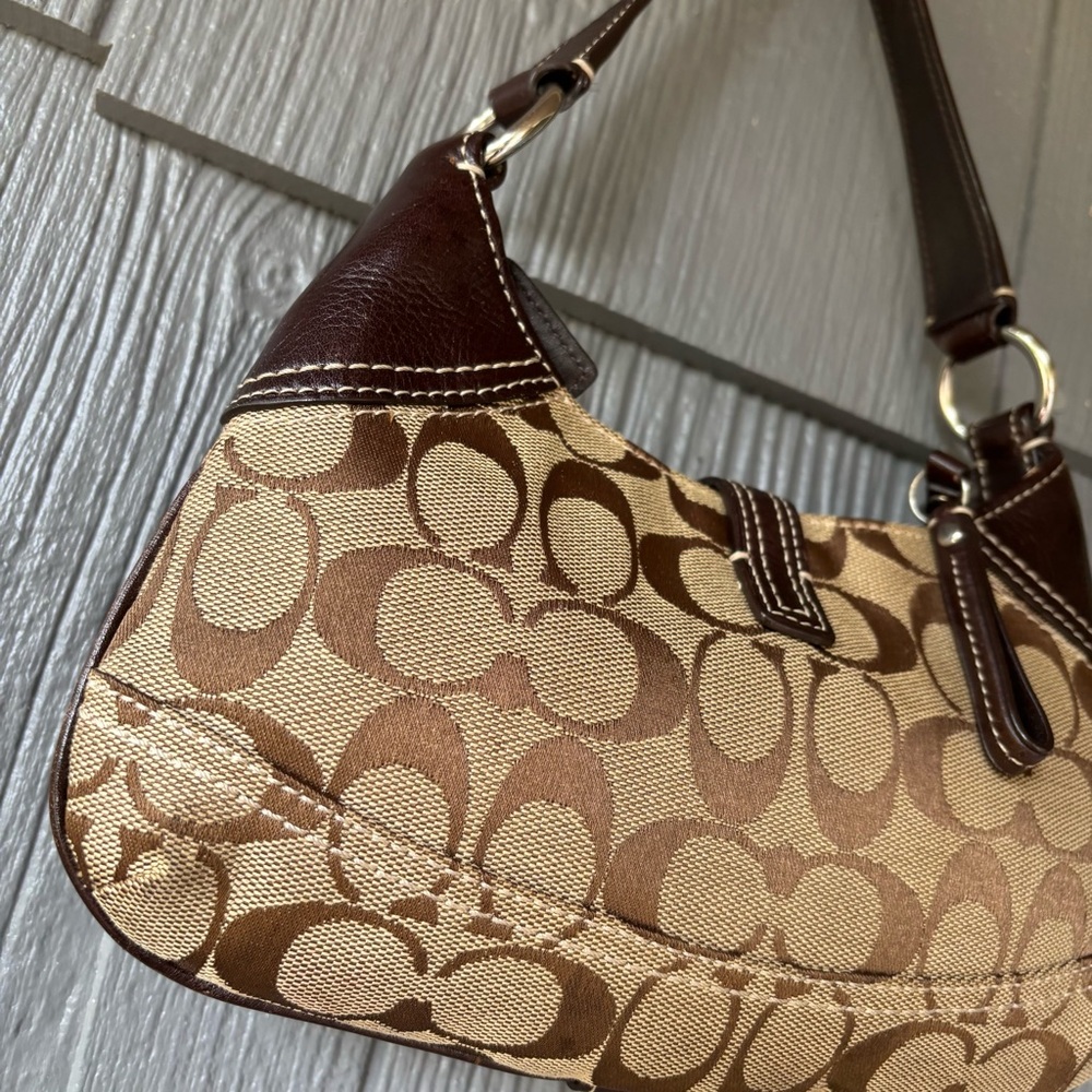 Vintage Coach Brown Canvas Mini Hobo Leather Trim Shoulder Bag Purse Y2K 10283 - Picture 6 of 14